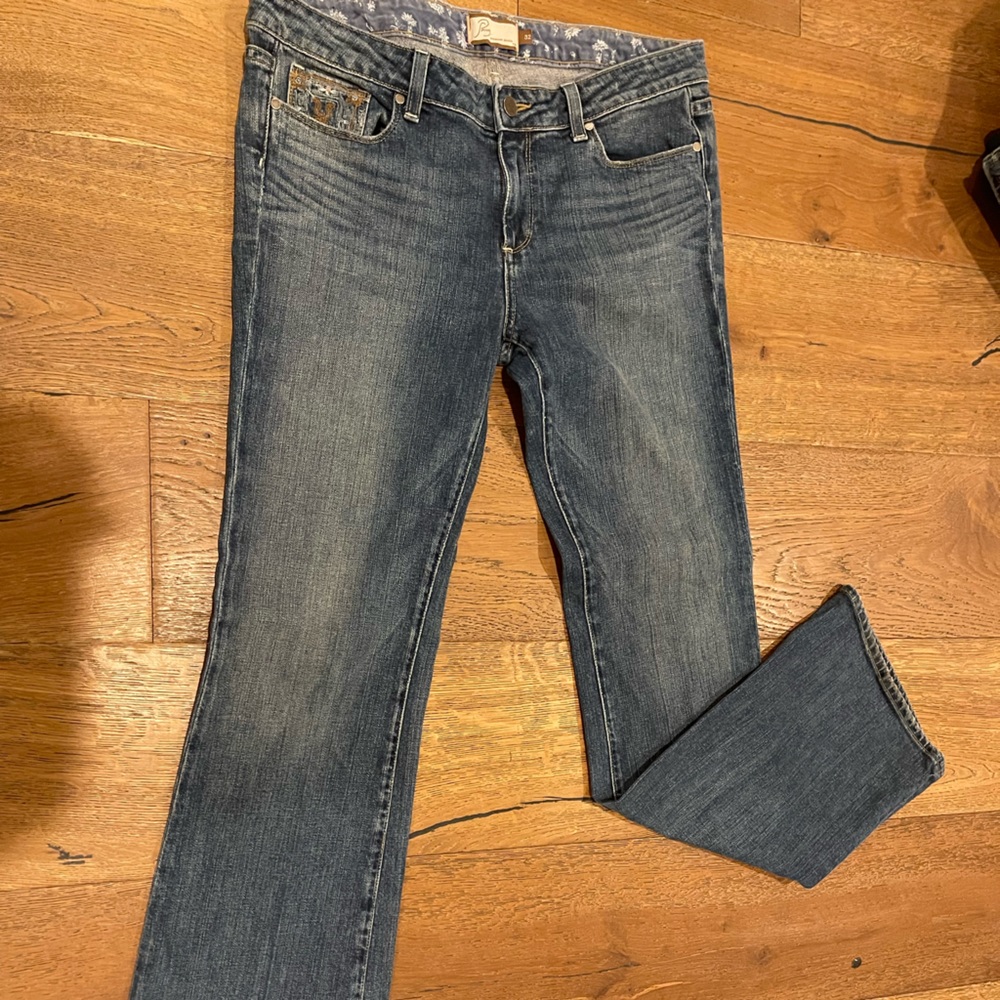 Paige Denim Bootcut jeans, size 32. Embroidered pocket.
